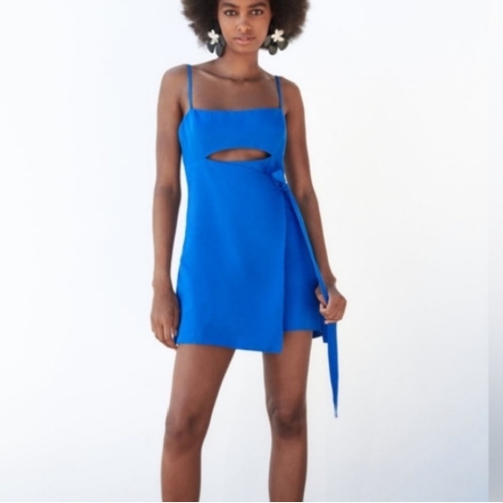 Zara Cobalt Blue Square-Neck Mini Romper with Side Tie